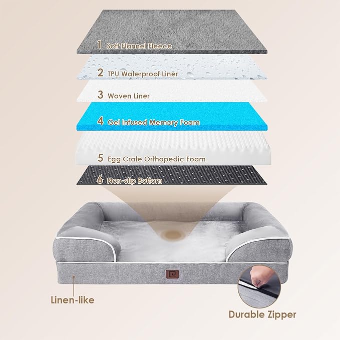 EHEYCIGA Orthopedic Dog Bed for Small Dogs, Waterproof Memory Foam Small Dog Beds with Sides, Non-Slip Bottom and Egg-Crate Foam Medium Dog Couch Bed with Washable Removable Cover, Grey