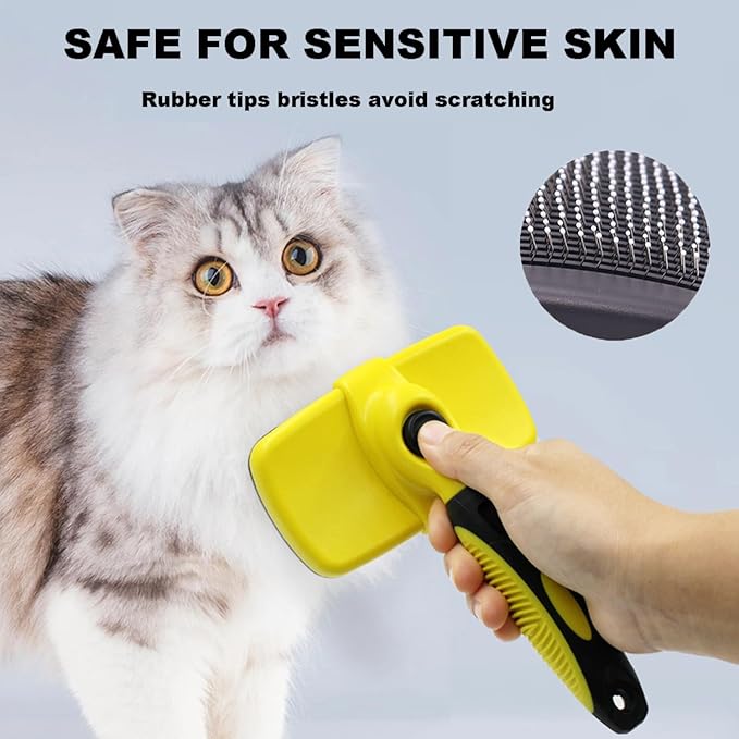 YINGFAN Slicker Brush for Dogs, Self Cleaning Dog Brush for Shedding, Dog Hair Brush for Long Haired Dogs, 7.1 Inch (Yellow)