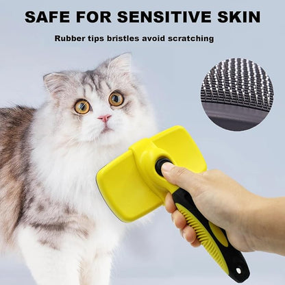 YINGFAN Slicker Brush for Dogs, Self Cleaning Dog Brush for Shedding, Dog Hair Brush for Long Haired Dogs, 7.1 Inch (Yellow)