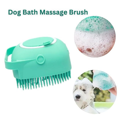 Dog Bath Brush & Shampoo Dispenser with 2 in 1 Pet Bathing Brush, Pink and Green