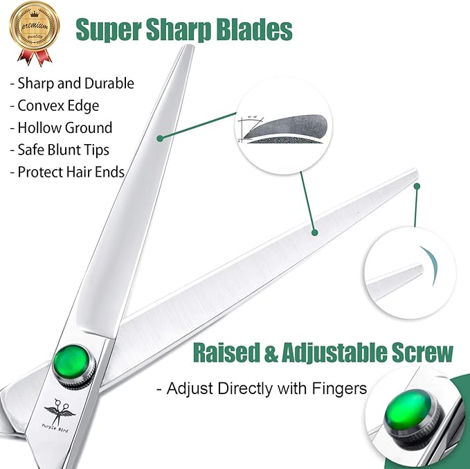 PURPLEBIRD 7 Inch Straight Dog Grooming Scissors Professional Pet Cutting Shears Safety Noiseless Blunt Tip Trimming Shearing for Dogs Cats Japanese Stainless Steel Silver