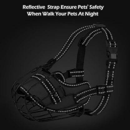 OOPSDOGGY Pitbull Dog Muzzle Reflective Metal Mask Secure Wire Basket Muzzle for Large Sized Dogs Amstaff Soft Cage Muzzle to Prevent Biting Chewing with Adjustable Nylon Straps (Orange, Pitbull)