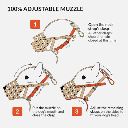 CollarDirect Pitbull Dog Muzzle Leather Amstaff Muzzles Staffordshire Terrier Secure Basket (Brown)