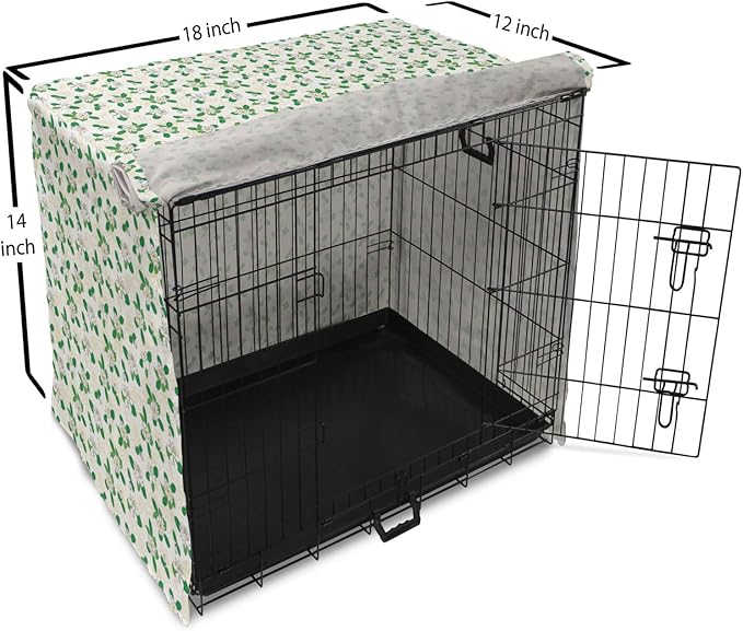 Lunarable Jasmine Dog Crate Cover, Gardenia Simplistic Romantic Flowers Continuous Pattern, Easy to Use Pet Kennel Cover for Small Dogs Puppies Kittens, 18 Inch, Fern Green Pastel Yellow