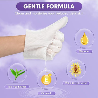 cyeollo Pet Cleaning Wipes for Dogs Fur & Butt, Dog Dry Grooming Bath Glove Wipes for Deodorizing, Lick Safe Cats Cleaning Wipes, Wash Free, 6PCS