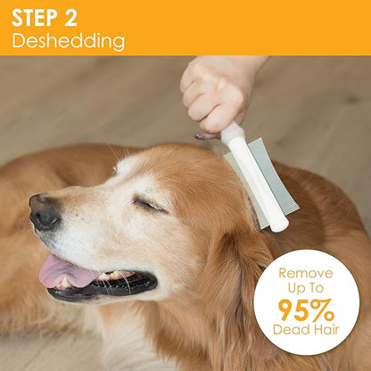 2 in 1 Dog & Cat Deshedding Brush & Grooming Comb, Double Sided Professional Brush for Short Medium or Long Hair, Effectively Remove Dead & Floating Hair