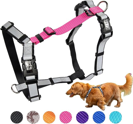 No Pull Harness with Fully Customizable Fitment for Small Dogs - 3M Reflective Heavy Duty Harness for Walking & Training - No Choke Comfortable Collar Design, Made in USA S-Pink