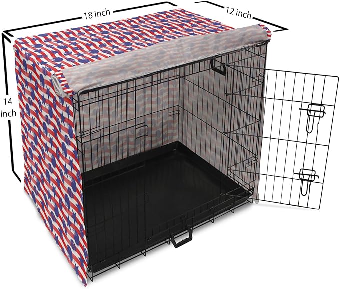 Lunarable Football Dog Crate Cover, Wavy Stripes and National Sport in American USA Inspired Colors, Easy to Use Pet Kennel Cover for Small Dogs Puppies Kittens, 18 Inch, Coral Violet Blue White