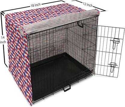 Lunarable Football Dog Crate Cover, Wavy Stripes and National Sport in American USA Inspired Colors, Easy to Use Pet Kennel Cover for Small Dogs Puppies Kittens, 18 Inch, Coral Violet Blue White