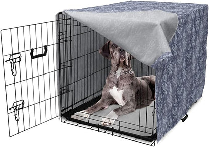 Lunarable Damask Dog Crate Cover, Medieval Repetitive Pattern with Flourish Ornaments, Easy to Use Pet Kennel Cover for Medium Large Dogs, 48 Inch, Purpleblue Ceil Blue