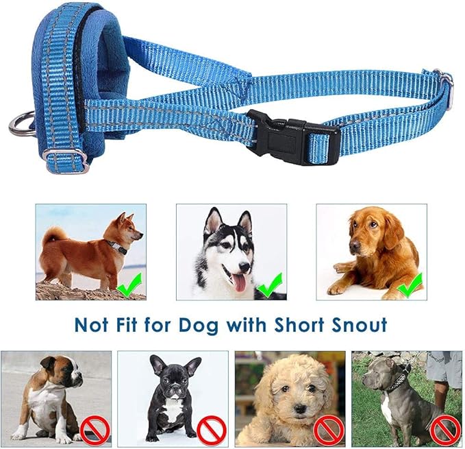 SlowTon Soft Dog Muzzle, Adjustable Padded Nylon Muzzle for Large Medium Dogs Anti Chewing Barking Biting, Allow Dog Pant & Drink (Blue, M)