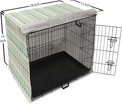 Lunarable Aquamarine Dog Crate Cover, Romantic Pattern with Heart Shapes in Rows, Easy to Use Pet Kennel Cover for Small Dogs Puppies Kittens, 18 Inch, Champagne Laurel Green