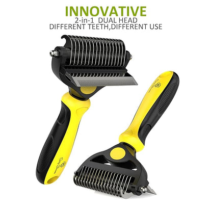 Spring Blossoms-2 in 1 Professional Grooming Rake for Cats & Dogs-Dematting Comb for Easy Mats & Tangles Removing,Pet Brush Safe No More Nasty Shedding and Flying Hair (Lemon Yellow)