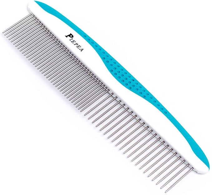 Pet Comb, Stainless Steel Teeth Comb for Dogs & Cats, Pet Hair Comb for Home Grooming Kit, Removes Knots, Mats and Tangles, 7 1/4"