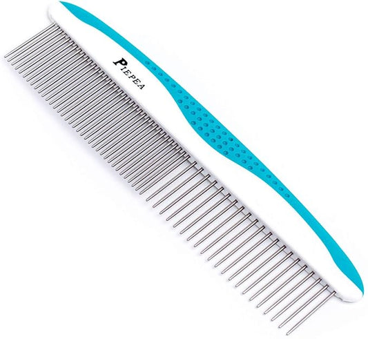 Pet Comb, Stainless Steel Teeth Comb for Dogs & Cats, Pet Hair Comb for Home Grooming Kit, Removes Knots, Mats and Tangles, 7 1/4"