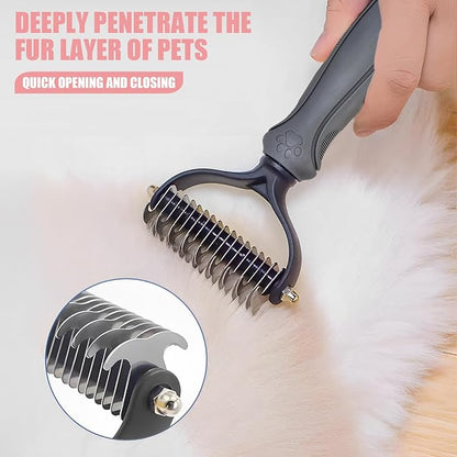 Pet Deshedding Tool - 2-in-1 Double-Sided Bottom Undercoat Rake for Dogs and Cats, Grey