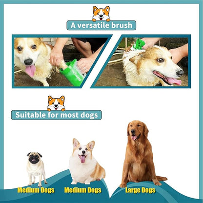 Paw Cleaner with Handle for Dogs (with 2 Absorbent Towels & 2 Adjustable Bath Brushes for Short and Long Hair), Muddy Foot Washer, Green, Medium
