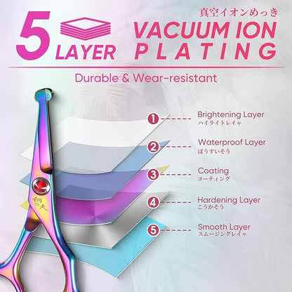Small Dog Grooming Scissor -Rainbow Nose Hair Scissors with Safe Round Tips, Pet Scissors for Detailed Trimming, Japanese Stainless Steel,Ideal Gift