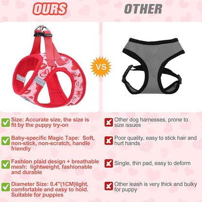 BEAUTYZOO Step in Dog Harness and Leash Set,Reflective Dog Harness No Pull No Choke Puppy Harness for Small Medium Large Dogs Cats,Soft Padded Mesh Vest Harnesses for Girl and Boy Pets, Valentine XS
