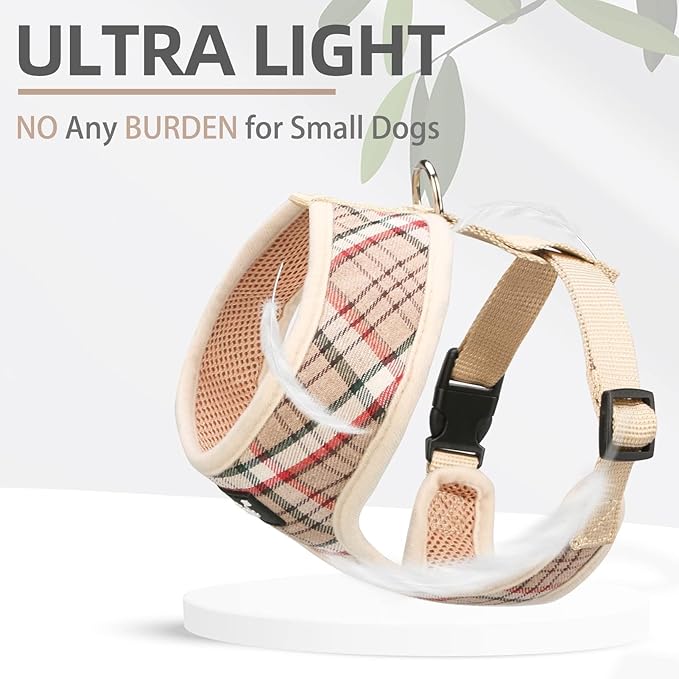 PUPTECK Soft Mesh Dog Harness and Leash Set Pet Puppy Cat Comfort Padded Vest No Pull Harnesses, Khaki, M