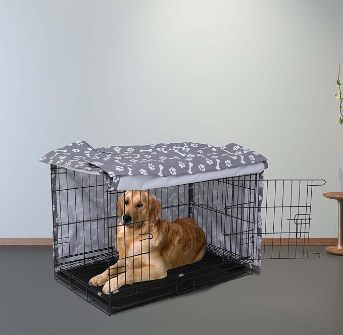 Dog Crate Cover for Wire Crates, Heavy Nylon Waterproof, Fits Most 48" inch Dog Crates, Easy to Put On, Take Off, and Adjust - Cover only - GrayPaw - XXL