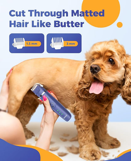 oneisall Dog Clippers & Dog Paw Trimmer 4-in-1 Cordless Grooming Kit: 2-Speed Low Noise Clippers with Rechargeable Quiet Nail Grinder for Dogs & Cats (Blue)