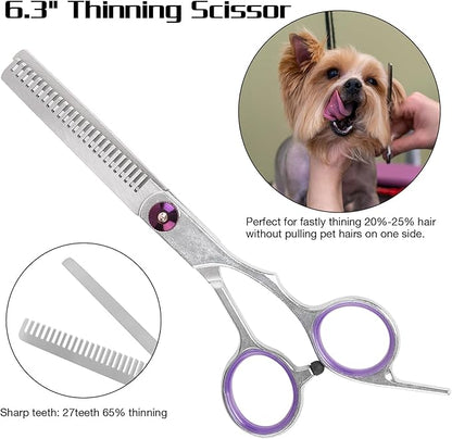 Premium Dog Grooming Scissors with Safety Round Tips, 5 in 1 Dog Grooming Scissors Kit, 4CR Stainless Steel Premium Pet Grooming Shears for Dog, Sharp and Durable, Blue