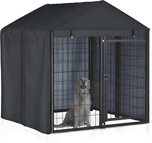 Outdoor Dog Kennel Cover,Full Coverage for 4'Dx4.3'Wx4.5'H Dog Cages,600D Heavy Duty Waterproof Large Dog Kennel Cover,(Cover Only)