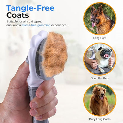 SereneLife Lint Roller Pet Brush, Skin-Friendly Dog and Cat Self-Cleaning Slicker Brush with Massage Particles, Removes Loose Hair/Tangles, 7.68"x4.13"x2.55" Pet Hair Removal Tool with Release Button
