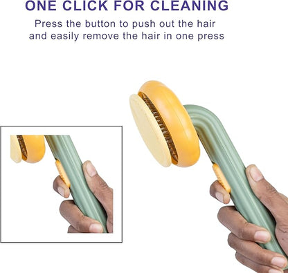 Self Cleaning Slicker Brush, Dog Cat Bunny Pet Grooming Shedding Brush - Easy to Remove Loose Undercoat, Pet Massaging Tool Suitable for Pets with Long or Short Hair (Orange & Green)