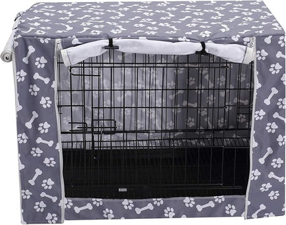 Dog Crate Cover Kennel Dogs Covers fits Small Medium Large crates cage Heavy Nylon Waterproof soundproof Indoor Outdoor - Cover only - Grey Bone paw - 24 inch