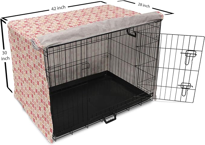 Lunarable Dusty Rose Dog Crate Cover, Patchwork Inspired with Different Patterned Squares Shabby Form Style, Easy to Use Pet Kennel Cover for Medium Large Dogs, 42 Inch, Salmon Dark Coral