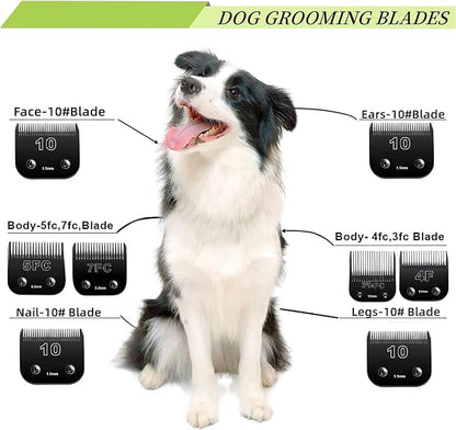 Detachable Pet Dog Clipper Blades,Compatible with Andis, Oster A5, Wahl KM Series Clippers,Made of Ceramic,Black，4PACK (3FC 4FC 5FC 7FC)