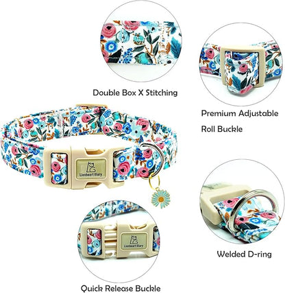 Lionheart glory Dog Collar Flowers Print Dogs Collar Spring Summer Cute Collars Dog Girl or Boy Soft Durable Adjustable Dog Collars for Large Dogs Pet Gift