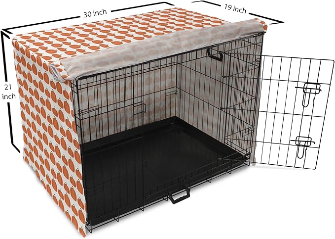 Lunarable Autumn Pumpkin Dog Crate Cover, Simplistic Halloween Fruit Pattern on Plain Backdrop, Easy to Use Pet Kennel Cover for Cats & Medium Dogs, 30 Inch, Orange Green