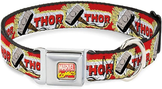 Buckle-Down Dog Collar Seatbelt Buckle Thor Hammer Red Yellow White 9 to 15 Inches 1.0 Inch Wide, Multicolor (DC-WTH005-S)