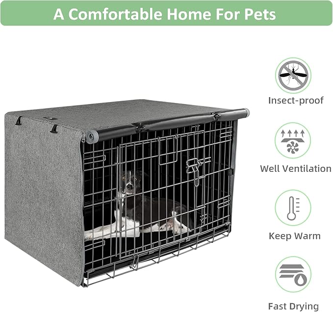 X-ZONE PET Double Door Dog Crate Cover - Polyester Pet Kennel Cover (Fits 24 30 36 42 48 inches Wire Crate) (48 Inch, Grey)