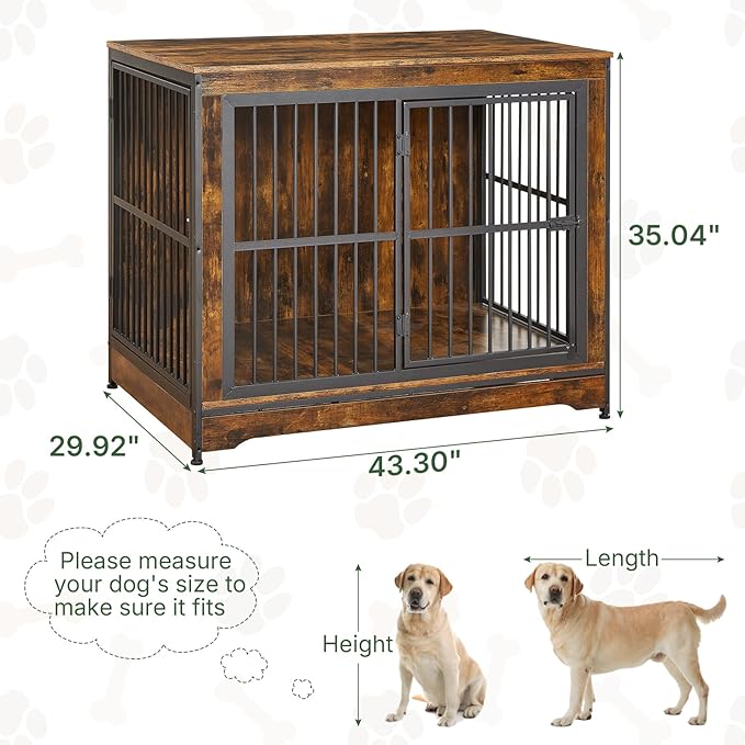 Extra Large Dog Crate 43 Inch, Large Dog Kennel Indoor with 3 Doors, Wooden Dog Crates End Table, Heavy Duty Dog Cage Furniture for Large Medium Dogs