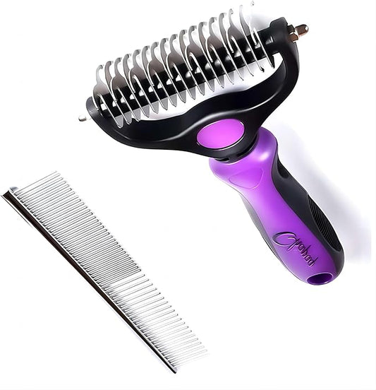 Pet Grooming Brush and Metal Comb Double Sided Long Hair Pet Undercoat Cleaner Undercoat Rake for Dogs and Cats Removes Mats and Lint Effectively removes shedding or carpeted sofa flyaway hair.