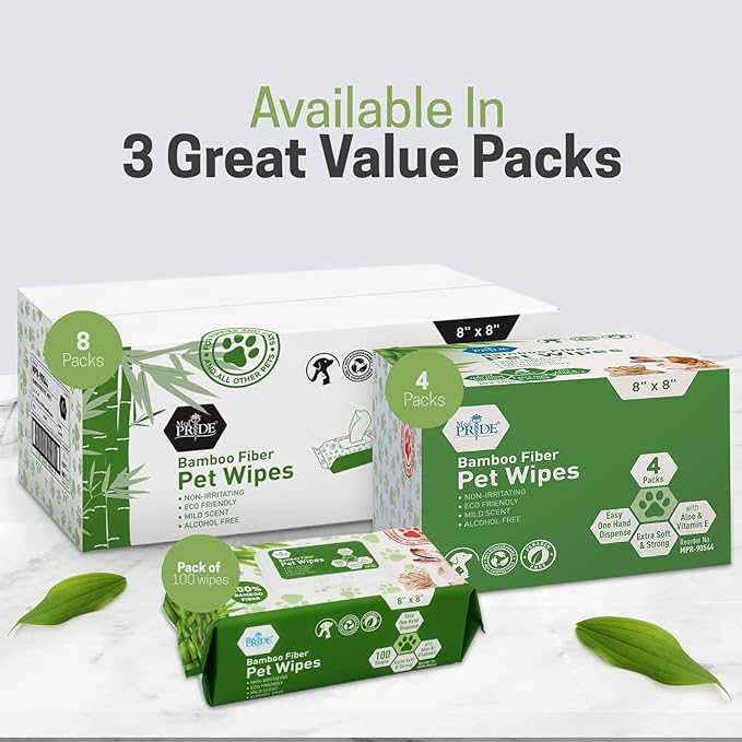 MED PRIDE 100% Bamboo Fiber Hypoallergenic Dog Wipes for Paws and Butt, Alcohol & Paraben-Free, Deodorizing, 8”X8”, 800 Wipes