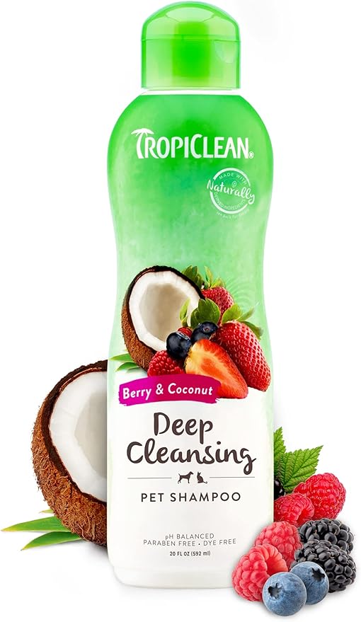 TropiClean Deodorizing Dog Shampoo for Smelly Pets, Long Lasting Odor Control, Puppy Safe, Made in the USA, Berry Scent, Cat Friendly, 20oz.