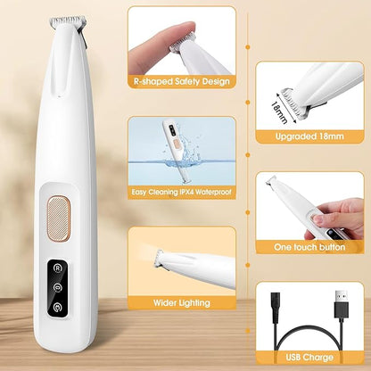Palksky Dog Paw Trimmer, Upgraded 18mm-Blade Electric Dog Clippers for Groomming with Led Display, Waterproof Pet Micro Precision Trimmer, Rechargeable Hair Shaver for Paws, Ears, Face, Rump and Eyes