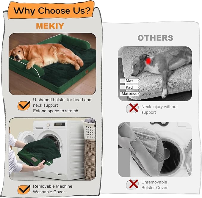 Large Dog Bed Orthopedic Washable: Beds Bolster - XL XLarge Big Dogs - Memory Foam - Ultra-Soft XXL Dog Crate Bed - Waterproof with Removable Cover - Emerald Dog Bed
