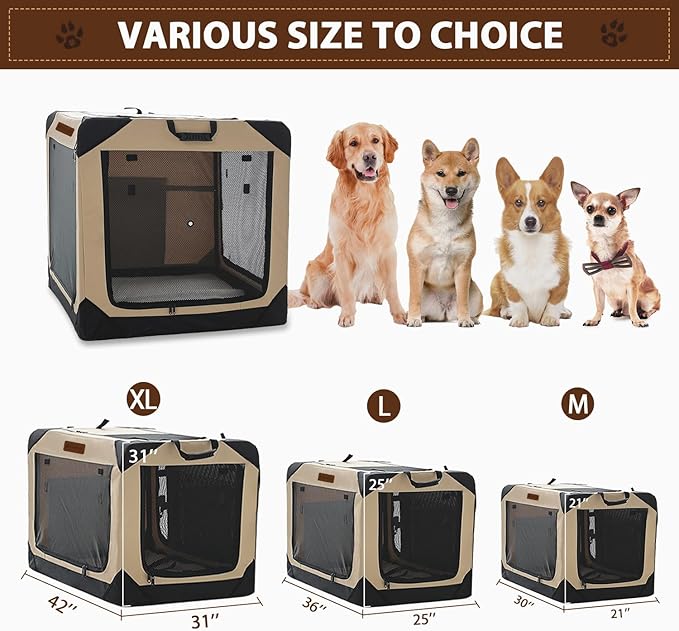 Soft Dog Crate for Small Dogs, 4-Door Foldable Collapsible Dog Crate with Soft Sides, Indoor & Outdoor Travel Dog Kennel