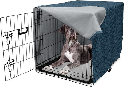 Lunarable Damask Blue Dog Crate Cover, Repetition with Rococo Inspired Royal Style Ornamental Pattern, Easy to Use Pet Kennel Cover for Medium Large Dogs, 48 Inch, Dark Grey and Turquoise