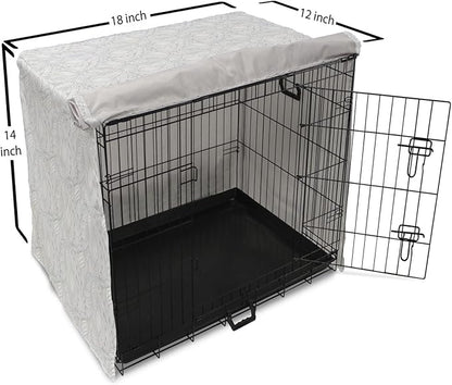 Ambesonne Grey and White Dog Crate Cover, Doodle Style Botanical Leaves Pattern Shabby Ornamental, Easy to Use Pet Kennel Cover for Small Dogs Puppies Kittens, 18 Inch, Pale Blue Grey and White