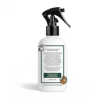 Pet-Pourri Dog Coat Deodorizing Spray – Plant Derived Ingredients – Vet Recommended – Fir + Amber + Cedarwood – Paraben & Sulfate-Free - Grooming perfume Spray for Dog Odor