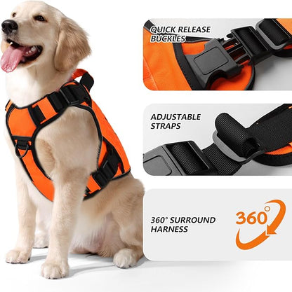 WINGOIN Orange Dog Tactical Harness for Small Dogs No Pull Adjustable Reflective K9 Military Dog Service Dog Harnesses with Handle, Metal Buckles for Dachshund, Boston Terrier, Beagle(S)