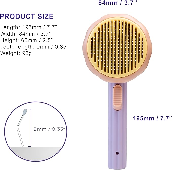 Self Cleaning Slicker Brush, Dog Cat Bunny Pet Grooming Shedding Brush - Easy to Remove Loose Undercoat, Pet Massaging Tool Suitable for Pets with Long or Short Hair (Coral & Purple)