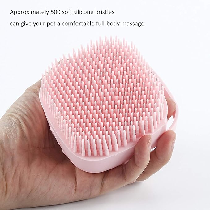 Dog Cat Bath Brush, Silicone Massage Brush with Shampoo Dispenser, for Short Haired Dogs Cats Shower